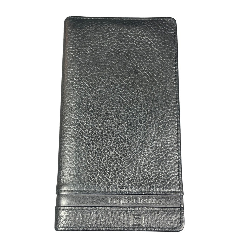 English Leather Mens Black Genuine Leather Long Bifold Secretary Wallet Slim